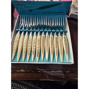 VTG Set Little Forks 12 Stainless Steel Relish and Hors‎ D'oeuvre Forks 4" NIB